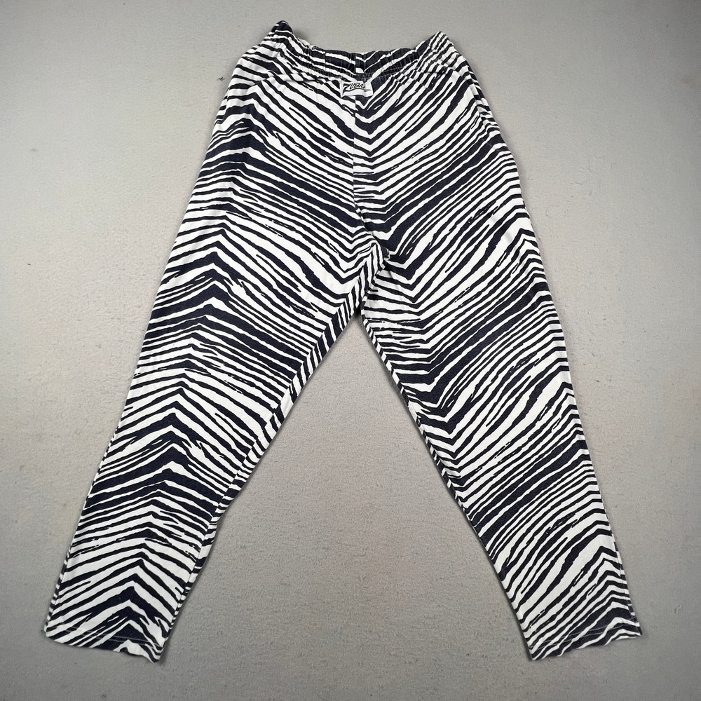 Zubaz Zebra Print Pants Mens Medium Black White Tapered Retro Loungewear Joggers